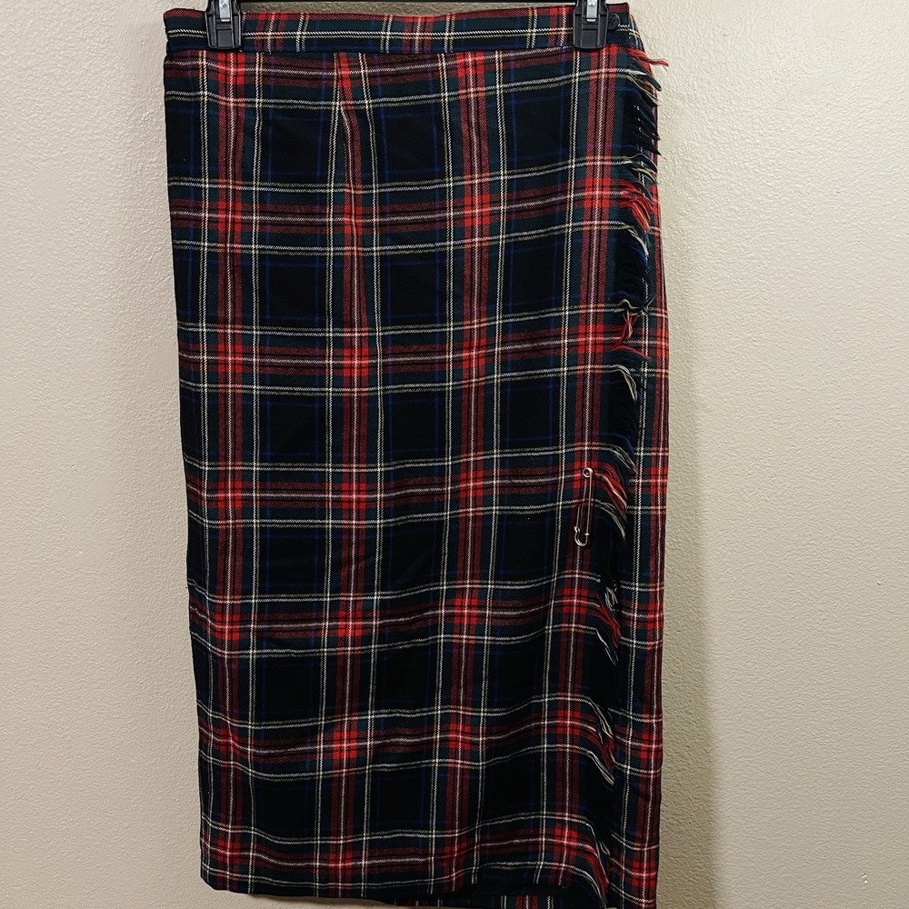 VTG Rafaella Kilt Wrap Skirt Plaid Tartan Worsted Wool Academia Outlander Sz 16